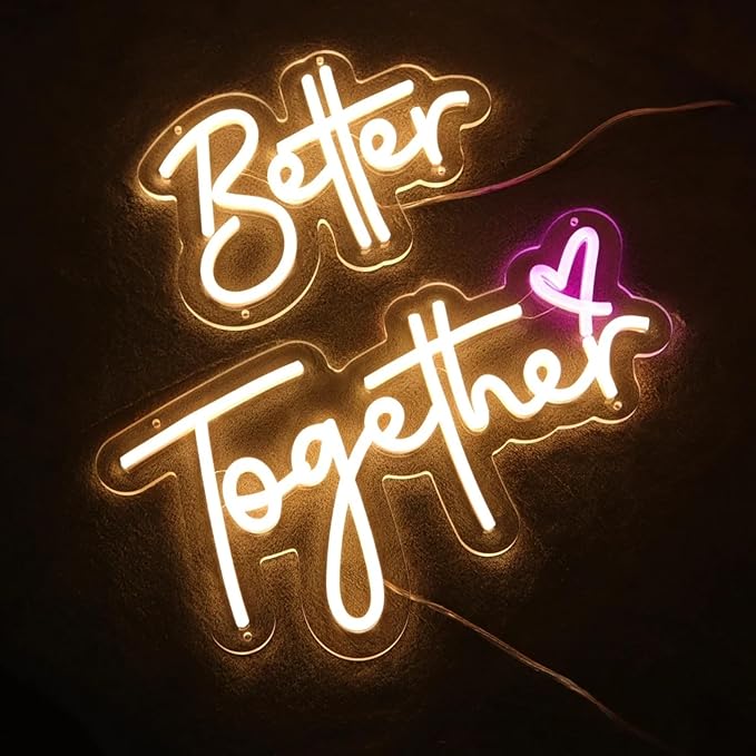 Better Together Neon Sign Wedding Led Sign Neon Wedding Signs Neon Signs for Wall Decor Led Light Sign for Engagement Party, Anniversary, Bridal Shower Backdrop Decorations, 24" x 13"