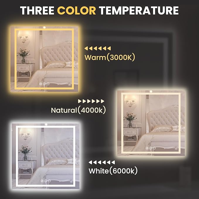 LOAAO 40"X40" LED Mirror for Bathroom, Lighted Bathroom Mirror with Lights, Anti-Fog, Dimmable, Memory Function, Easy to Install, Clear Reflection