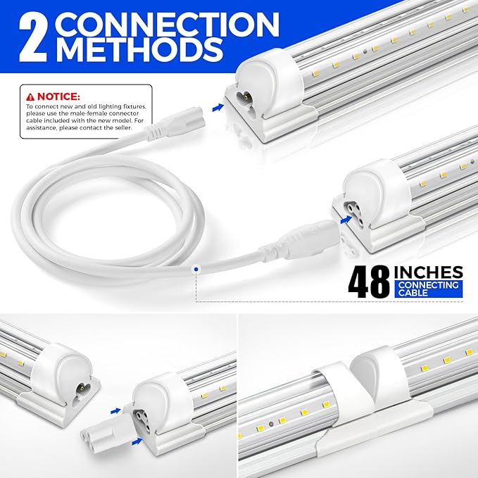 Barrina T8 LED Shop Light, 6FT 60W 8500LM 5000K, Clear Cover Linkable Garage Lights, V-Shape LED Light Fixture, Shop Lights for Garage, Warehouse, Workshop, Basement, ETL Listed, 6 Packs