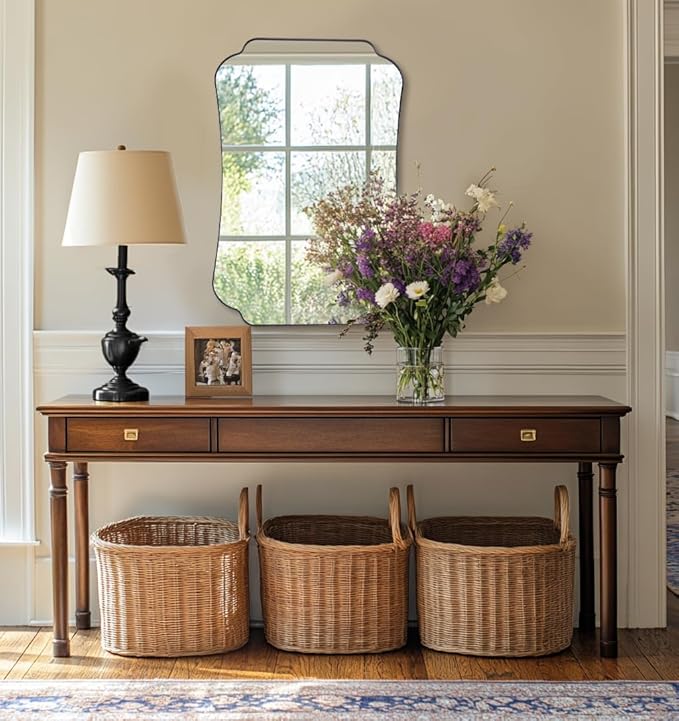 ANDY STAR 24"x36" Gold Mirror, Brushed Brass Scalloped Wall Mirror, Bathroom Wall Mirror with Stainless Steel Metal Framed Ideal for Bedroom, Hallway