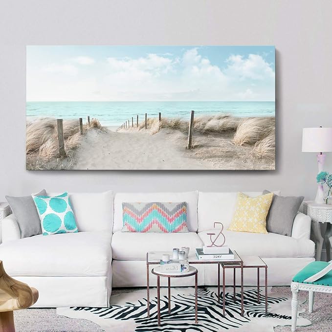 Large Canvas Wall Art Sky Beach Painting Picture Print on Canvas Framed Wall Art for Living Room Wall Decor for Bedroom Modern Coastal Landscape Room Decorations Artwork Size 60x30 Ready to Hang