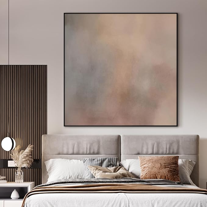 60"x60" XL Framed Wall Art Minimalist Soft Beige and Gray Abstract (Frame Assembly Required)