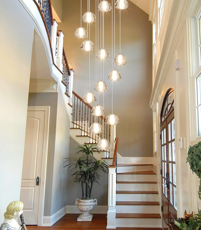 Modern Crystal Chandelier for Hallway Gold LED Ceiling Lighting for Staircase Light Fixture for Living Room Foyer Entryway