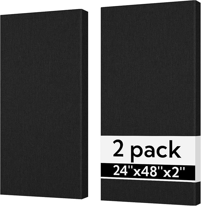 Olanglab Sound Absorbing Acoustic Wall Panels 2 Pack, 2'' 24''x48'' Fiberglass Sound Dampening Panels, Large Fabric Wrapped Sound Proof Panels for Walls (Black)