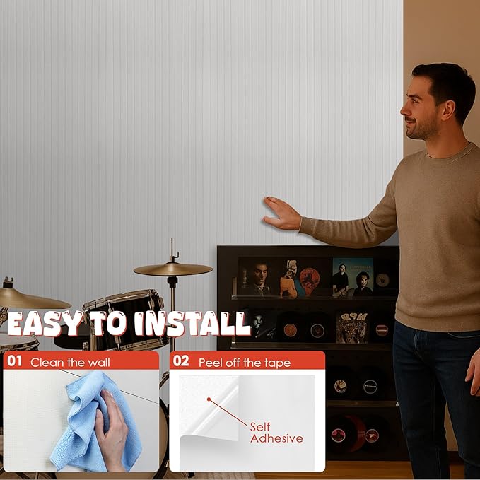 10 Pack Large Acoustic Panels,47.2" X 23.6" Acoustical Wall Panel,Self-Adhesive Sound Proof Panel for Office, Decorative Soundproof Wall Panels for Home Studio (White)