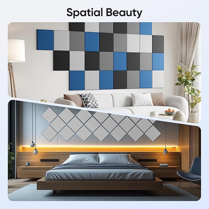 12 Pack 12" X 12" X 0.4" Acoustic Panels for Wall Sound Absorbing, Square Self-Adhesive Sound Panel, High Density Suitable for Multiple Scenarios(Snow White)