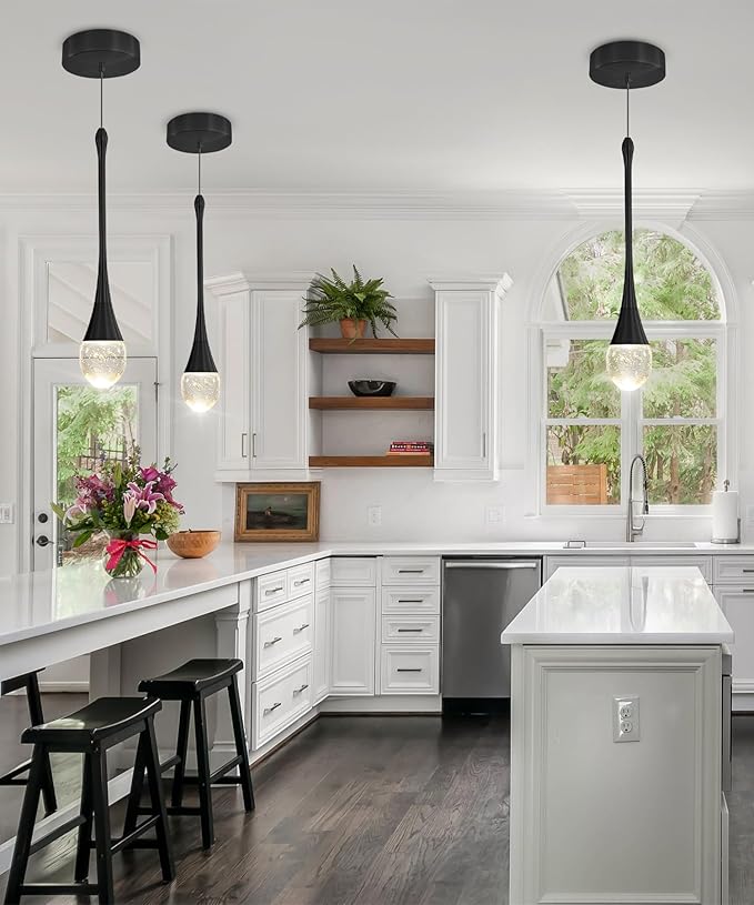 Modern Pendant Lights for Kitchen lsland LED Dimmable Raindrop Chandelier Crystal Ceiling Pendant Lighting for Dining Room Hallway Bar Living Room (1 Pack)