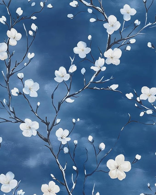 Blue Floral Peel and Stick Wallpaper Boho Leaf Contact Paper Blue Flower Removable Self Adhesive Waterproof Wall Paper for Cabinet Drawers Wall Decor Renter Friendly 17.5''x118''