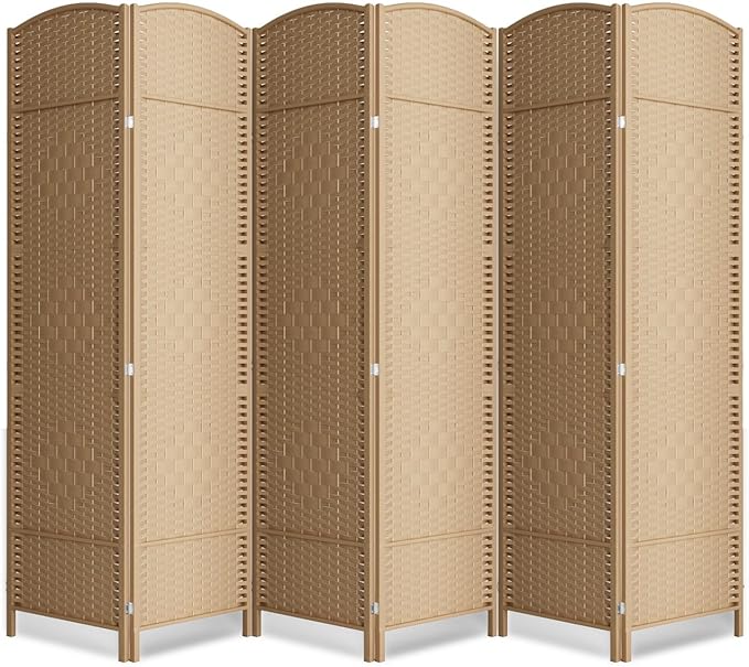 6 Panel Room Divider,6Ft Folding Privacy Screen,Tall - Extra Wide Foldable Panel Partition Wall Divider with Diamond Double-Weaved Hand-Woven Design Room Screen Divider