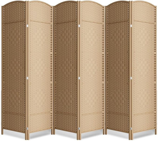 6 Panel Room Divider,6Ft Folding Privacy Screen,Tall - Extra Wide Foldable Panel Partition Wall Divider with Diamond Double-Weaved Hand-Woven Design Room Screen Divider