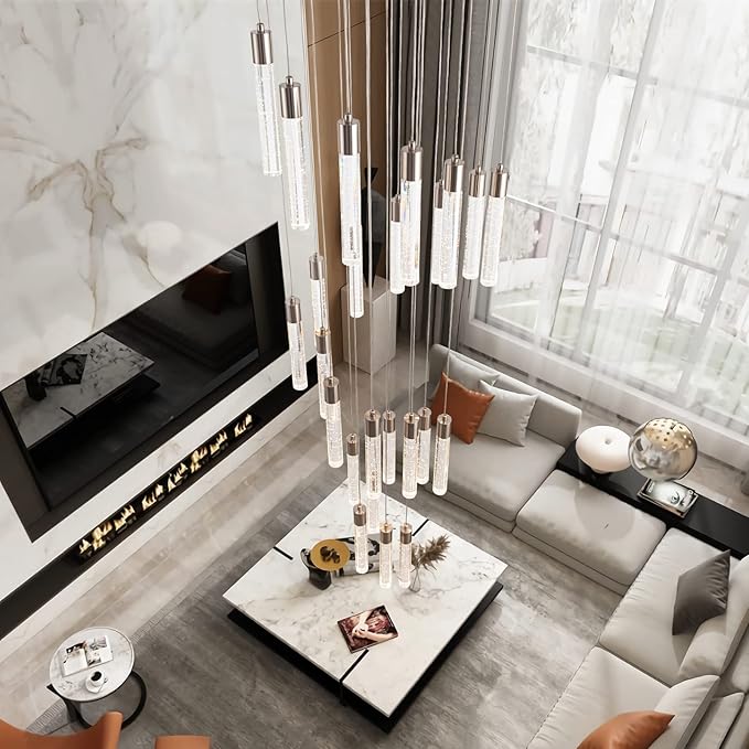 24-Light LED Modern Crystal Chandeliers, Large Long Foyer Chandeliers for High Ceilings, 78" High Dimmable Ceiling Chandelier Pendant Lights Crystal Drop Light for Living Room Foyer Hallway Staircase