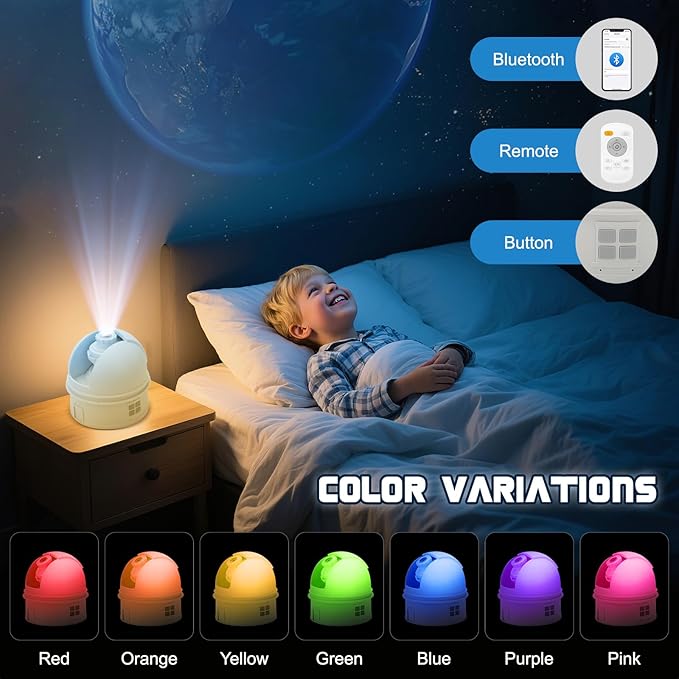 Observatory-Inspired Star Projector for Kids & Adults – HD Focus Adjustable Galaxy Lamp with 12 Discs, Voice Astronomy Education, Auto Shut-Off, White Noise, Rotating & Brightness Control