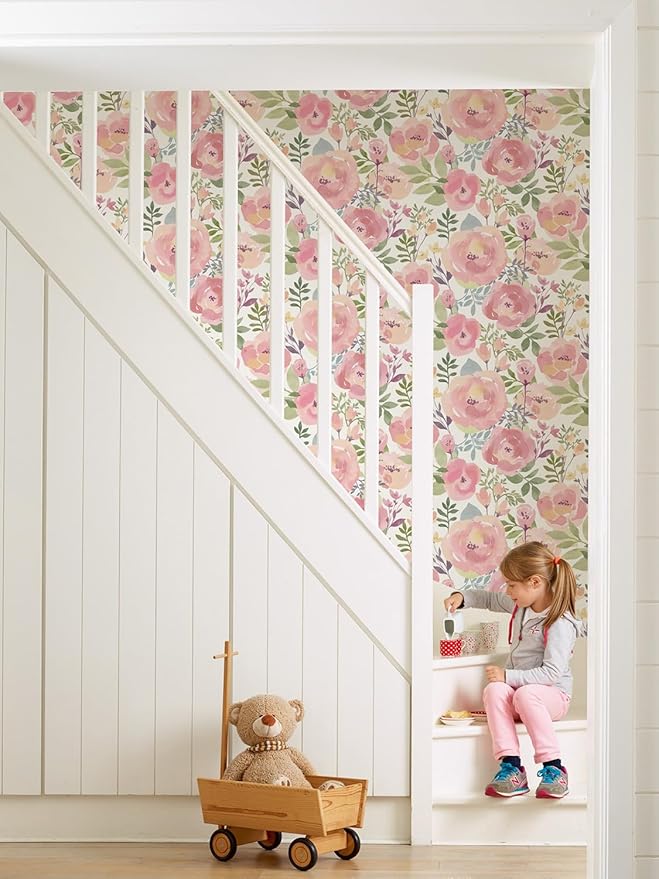 Orainege Floral Wallpaper Peel and Stick Wallpaper 16.9in x196.8in Peony Flowers Floral Contact Paper Removable Self Adhesive Wall Paper Decorative for Cabinets Walls Shelf Liner, Peachy