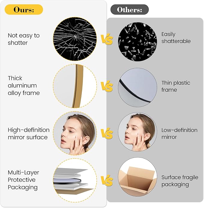 30" Gold Round Mirror for Wall, Large Circle Bathroom Mirror for Over Sink, Matte Gold Metal Frame, HD Eco-Friendly Glass, Contemporary Vanity Entryway Hallway Living Room Home Decor, Easy to Hang