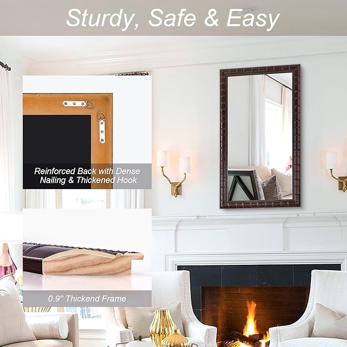 Large Mirrors for Wall Decor, 48'' x 24'' Antique Brozne Wall Mirror with Bamboo-Joint Design, Rectangular Decorative Mirrors for Bathroom, Entryway, Dining Room, Fireplace