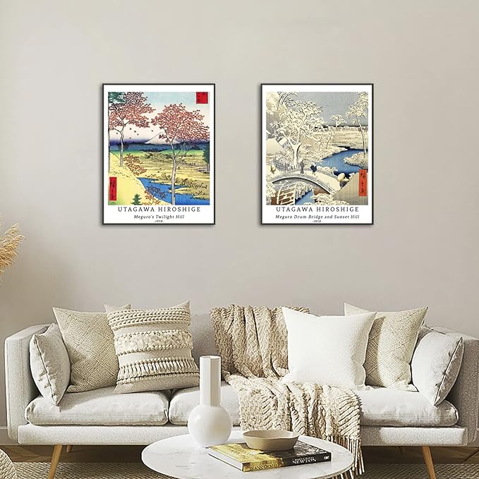Berkin Arts Wall Art Unframed Prints Giclee Art Paper Set of 4, 11x14 inch Japanese Ukiyo-e Artwork, Bathroom Decoration Aesthetic Rustic Nature Colorful Wilderness Elegant Utagawa Hiroshige Poster