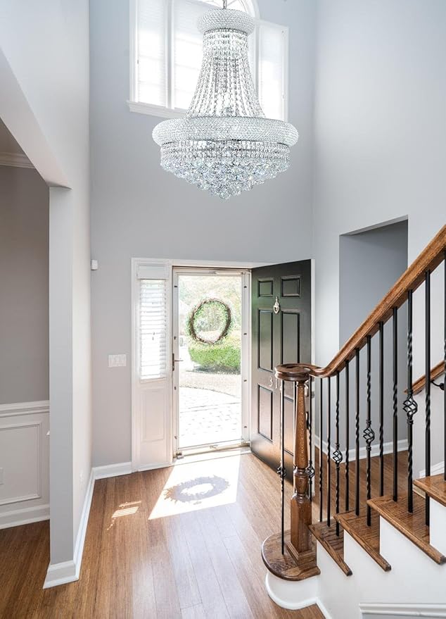 12 Lights Chrome Finish Empire Crystal Chandelier Lighting for Dining Room Living Room Foyer Hallway Bedroom Entryway (Dia 22'')