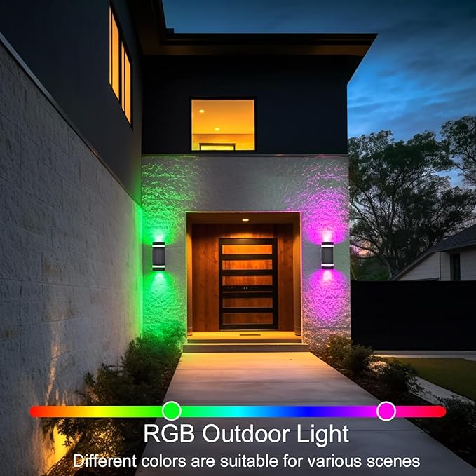 Modern Outdoor Wall Sconce,Smart LED Outdoor Lights-RGB+CCT Color Changing, App&Voice Control, Compatible with App Smart Life, Ambience Exterior Porch Lights for Patio, Garage,Yard