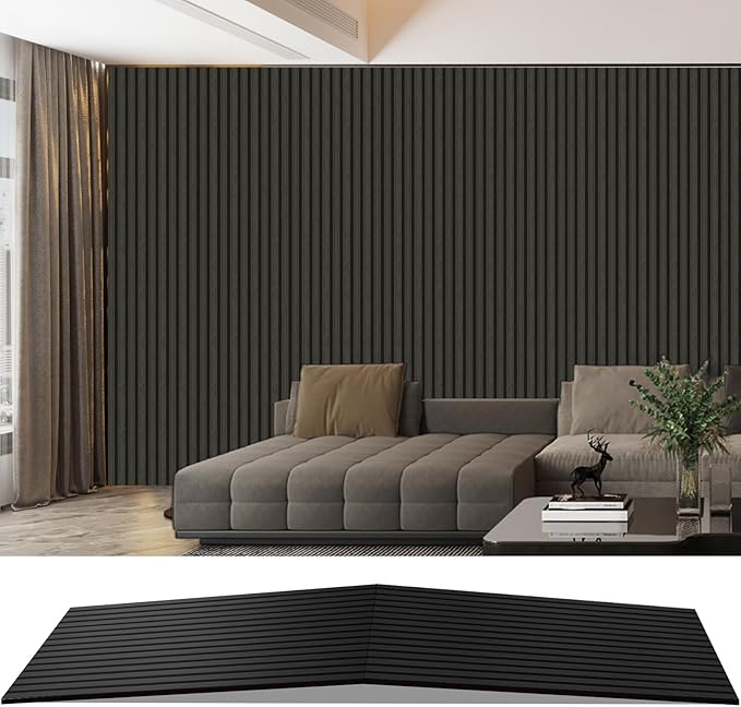 AKK-PANE Acoustic Folding Wood Slat Wall Panels, 94.5" x 23.6" 15.5ft² for Interior Wall Decor, Sound Absorbing Slat Wall Paneling, Fluted Wall Panel for Stylish Spaces Sound Reduction(Mirage Black)
