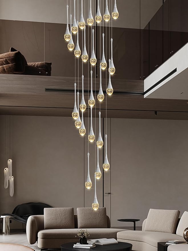 138" Large Crystal Chandelier for High Ceiling Modern K9 Crystal Raindrop Chandeliers Lighting Round Ceiling Light Entryway Staircase Foyer Villa LED Dimmable 2700-6000K