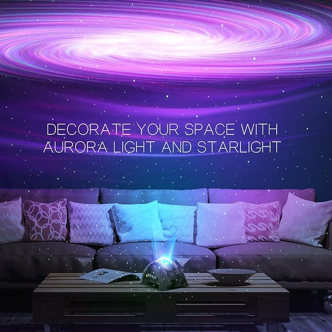 Northern Galaxy Light Aurora Projector with 33 Light Effects, Night Lights LED Star Projector for Bedroom Nebula Lamp, Remote Control, White Noises, Bluetooth Speaker for Parties, Jet Black