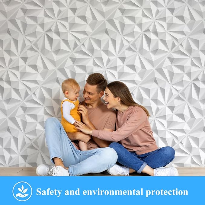 33 Pack Decorative 3D Wall Panels for Interior Wall Decor,12''x12'' White Diamond Design Accent Wall Panles for Living Room,TV Wall Background,Bedroom