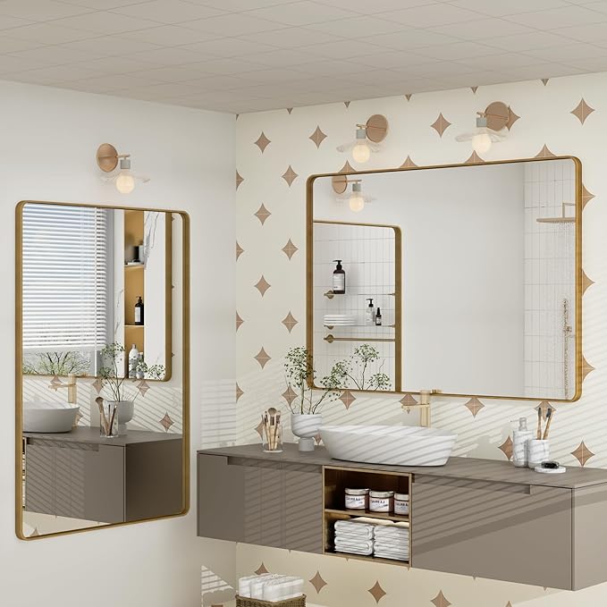 44x36 Gold Framed Mirror for Bathroom, Brushed Gold Brass Bathroom Mirror, Rectangle Gold Bathroom Vanity Mirror for Wall, Shatterproof, Anti-Rust, Hangs Horizontally or Vertically