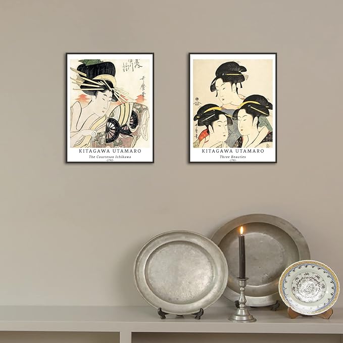 Berkin Arts Wall Art Unframed Prints Giclee Art Paper Set of 4, 11x14 inch Japanese Ukiyo-e Artwork, Office Decoration Elegant Women Portrait Illustrations Unique Gift Kitagawa Utamaro Prints
