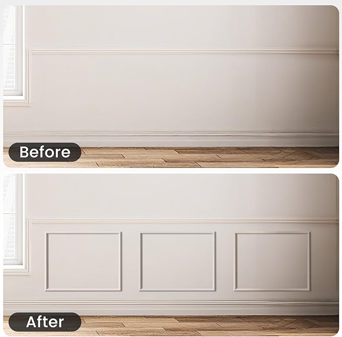 6 Sets Peel and Stick Wall Molding Kit, 16''x24'' Premade Wainscoting Accent Panels for Interior Wall Trim, Easy DIY Moulding Decor