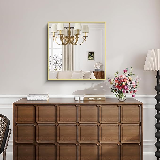 KOCUUY Gold Bathroom Mirror, 30x30 Inch Square Gold Mirror with Aluminum Metal Frame,Gold Vanity Wall Mirror Modern Home Decor for Bathroom, Living Room, Farmhouse and Entryway