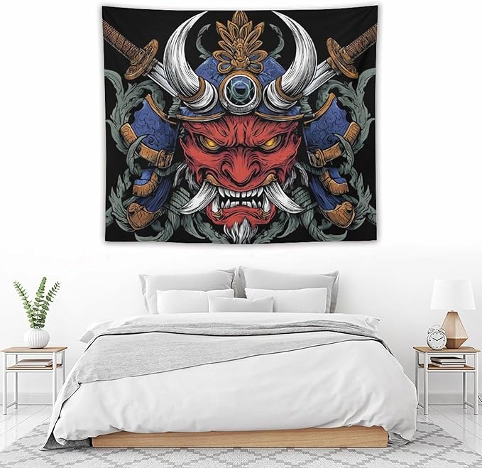 UUKXKUU Oriental Retro Mask Symmetry Samurai Tapestry Flag Backdrop Wall Hanging Large Wall Art Decor for Dorm Office Bedroom Living Room 50"×60"