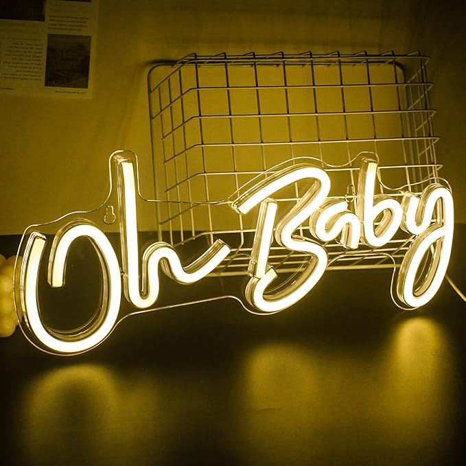 Lucunstar Neon Light Oh Baby Warm White Neon Sign for Wall Decor Neon Lights Sign Oh Baby Word LED Neon for Nursery Bedroom Game Room Club Bar Wedding Party Room Decor(16.5"X6.9")
