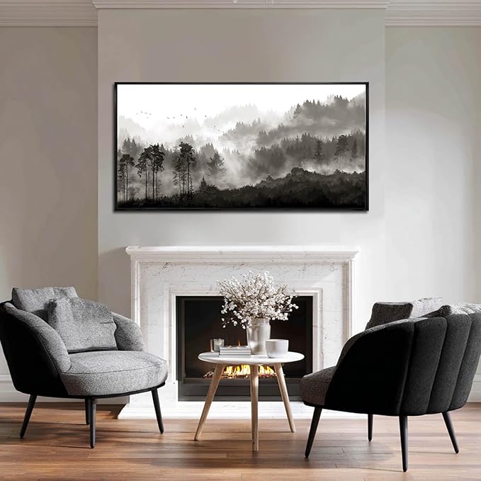 Black and White Framed Wall Art Tree Wall Decor Contemporary Photo Prints 29"x58" Kitchen Artwork Home Decorations for Living Room