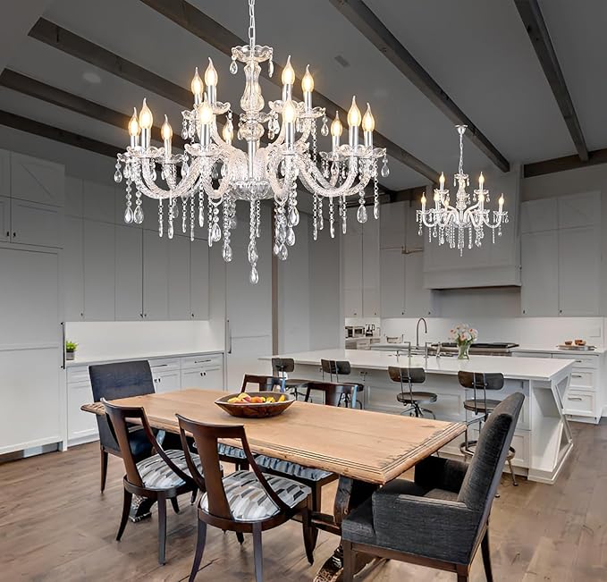 MALOSA Large Clear Crystal Chandeliers,30.7" Large Chandelier for Living Room,Bedroom,Dining Room,Hallway 15 Lights