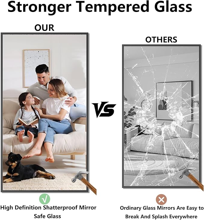 Koonmi Bathroom Mirror 30x55 Black Bathroom Wall-Mounted Mirrors, Modern Vanity Mirror for Bedroom, Living Room, Aluminum Alloy Frame Allow to Hang Horizontally or Vertically