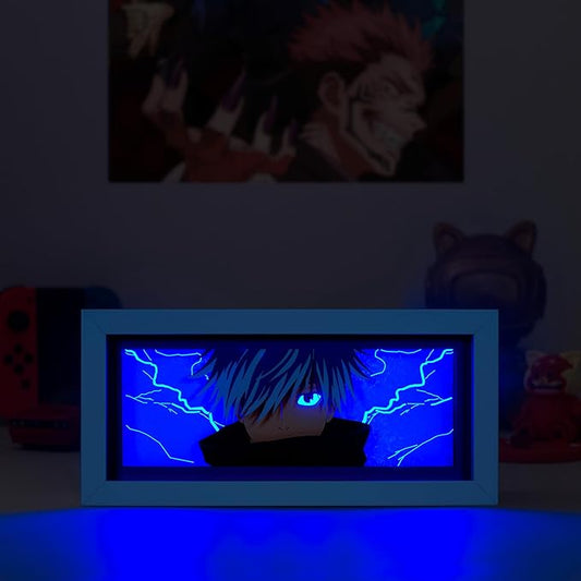 Anime LED Light Box, Manga Shadow Box Frame, Paper Cut, Table Lamp for Anime Enthusiasts, RGB Multi Color, Night Light for Room Decor, Unique Anime Desk Decor (Saturo Goju)