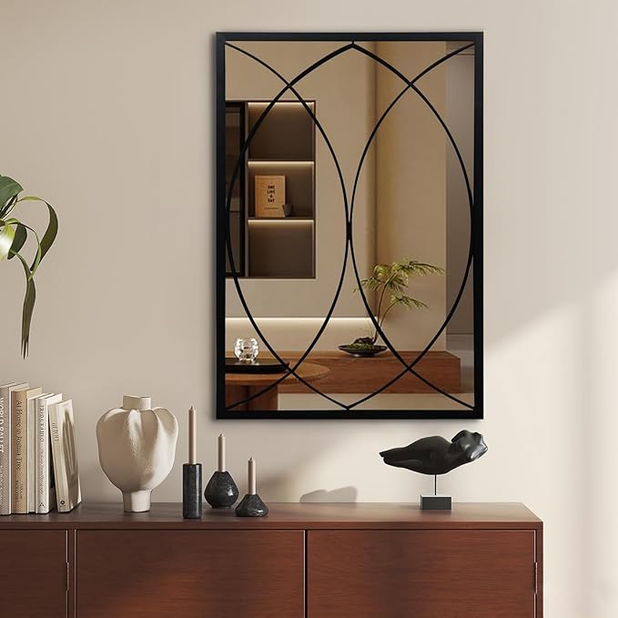 Black Rectangle Wall Mirror, Farmhouse Decorative Mirror for Entryway, Living Room, Bedroom, Hallway, Fireplace, Accent Wall Decor (Black2, 29.5'' x 20'')