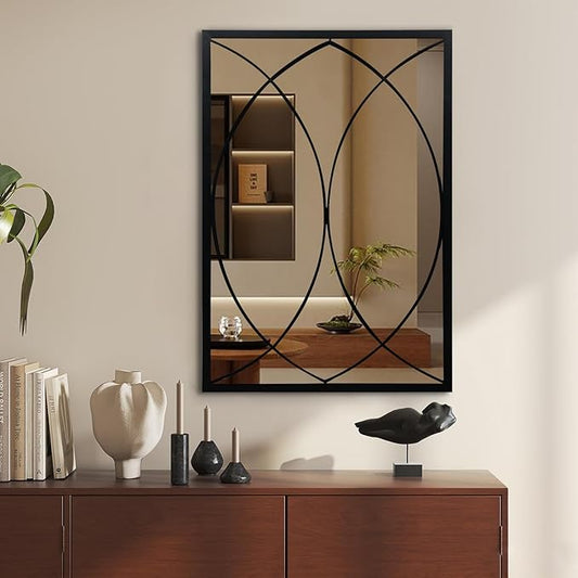 Black Rectangle Wall Mirror, Farmhouse Decorative Mirror for Entryway, Living Room, Bedroom, Hallway, Fireplace, Accent Wall Decor (Black2, 29.5'' x 20'')