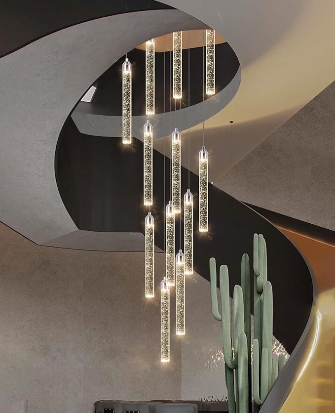 12-Lights Chandelier LED Dimmable Chandeliers for Entryway Flush Mount Ceiling Pendant Light Fixture Crystal Chandeliers for Living Room Chrome Finished Lighting Modern High Ceiling Chandelier