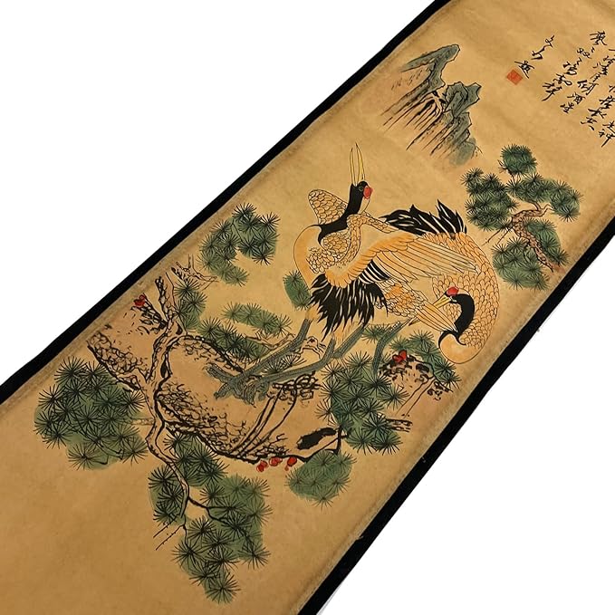 CIFIBIFUN Wall Asia Art Prints Posters Painting Vintage,4 Panels Old Paper Scroll Eagle Crane Tiger Horse Walls Decor for Living Room Bedroom Animal Print