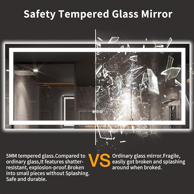 LOAAO 77X36 LED Bathroom Mirror with Lights, Anti-Fog, Dimmable, Backlit + Front Lit, Lighted Bathroom Vanity Mirror for Wall, Memory Function, Tempered Glass, ETL Listed