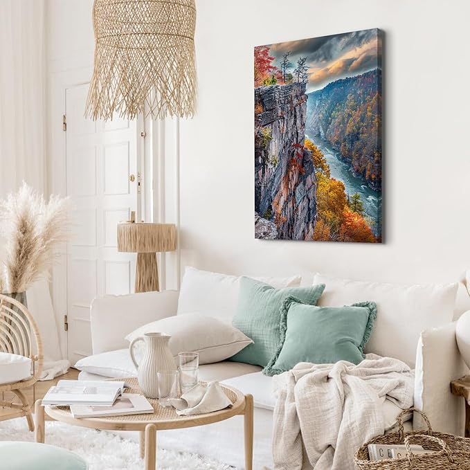 Large Sunset Mountain Cliffs Wall Art Canyon River Poster National Park Posters Nature Valley Scenic Canvas Pictures for Living Room Forest Painting Artwork for Bedroom Kitchen Home Decoration 24x36"