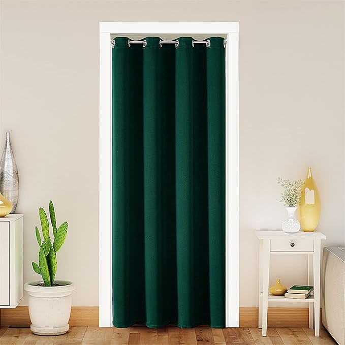 ChrisDowa Blackout Door Curtains for Doorway Privacy, Grommet Closet Curtain for Bedroom Closet Door, Thermal Insulated Doorway Cover Room Divider Drapes (1 Panel, Forest Green, 34 x 80 Inch)