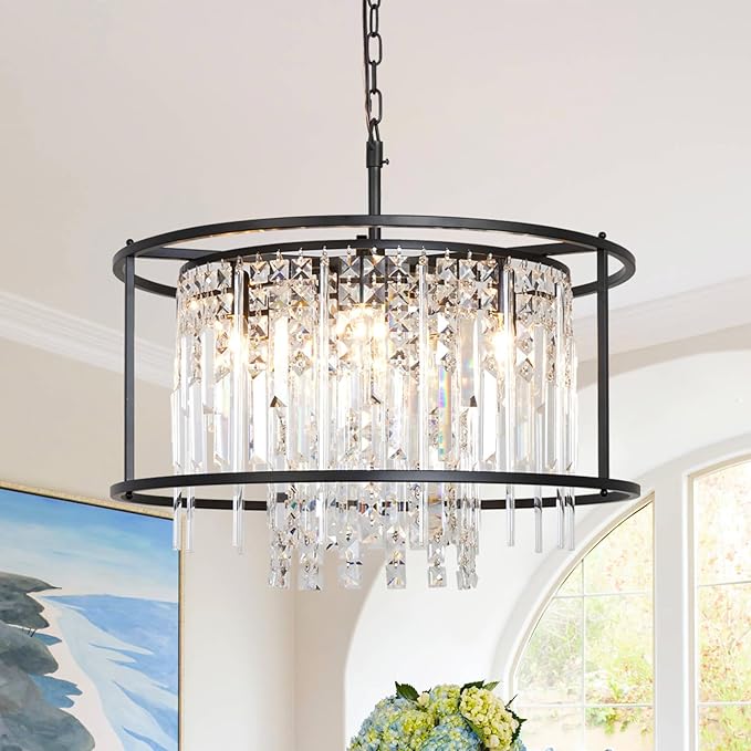 Modern Black Chandeliers 23.6" Dining Room Light Fixture Industrial Farmhouse Chandelier for Kitchen Island Entryway Bedroom