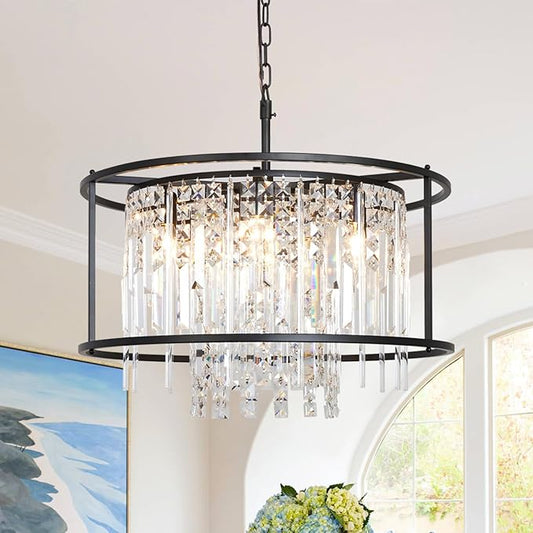 Modern Black Chandeliers 23.6" Dining Room Light Fixture Industrial Farmhouse Chandelier for Kitchen Island Entryway Bedroom