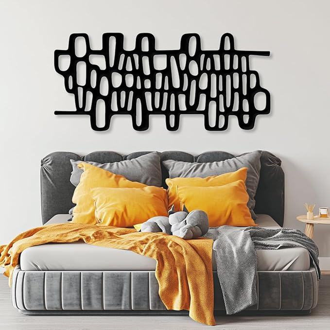 Abstract Geometric Metal Wall Art, Modern Circles Metal Decor, Minimalist Line Art, Long Narrow Sign, Luxury Modern Artwork for Living Room, Farmhouse, Office (White, 30"x14" | 76x35cm)