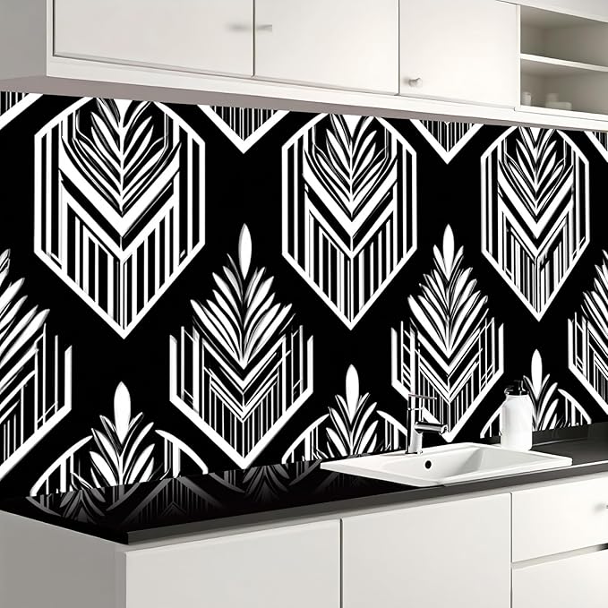 Nuxovilar Black White Tribal Geometric Textured Peel and Stick Wallpaper, 15.75"x39.37", Self-Adhesive Contact Paper, Ethnic Style Pattern for Bedroom, Living Room and Table Decor