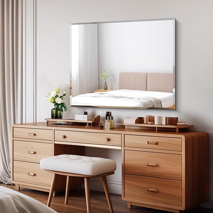 Beveled Mirror, 30x36 Inch Bathroom Mirrors for Wall Unframed, Upgraded Shatterproof Frameless Vanity Mirror Over Sink with Beveled Edge for Bathroom, Bedroom, Living Room and Entryway
