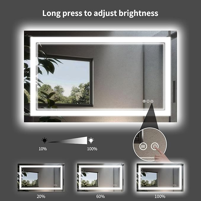 44 x 30 Inch LED Bathroom Mirror, Front Light and Backlit Lighted Vanity Mirror, Anti-Fog, Dimmable Memory, Shatterproof, Wall-Mounted