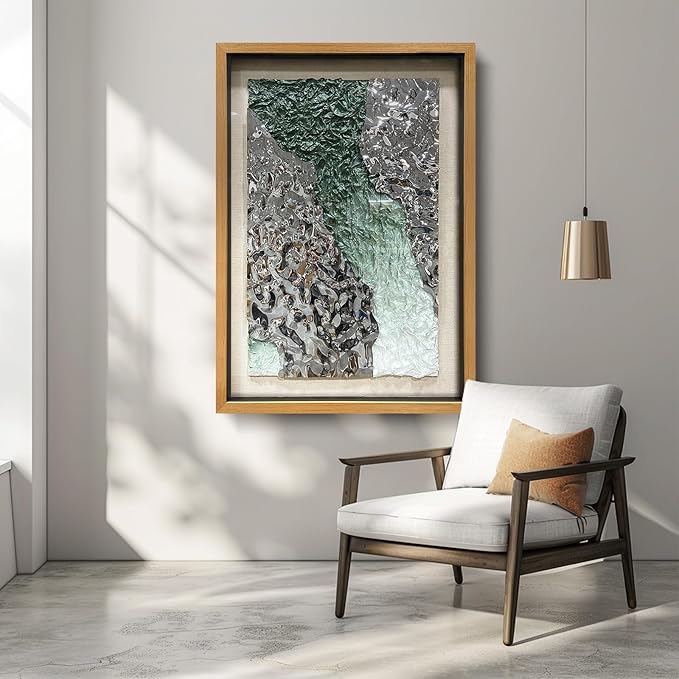 LIUZEYUE - Handmade Original Wall Art - Solid Wood Frame, Linen Hand - painted, Paper Crafts, Stainless Steel Combined Wall Hangings for Wall Decoration 31.5"x47.2"